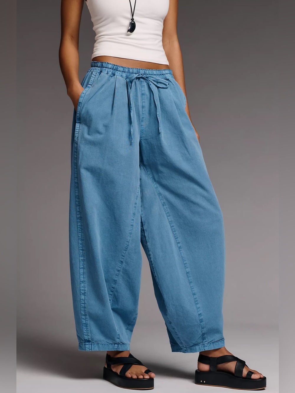 NWT Anthropologie Pilcro Rina Cotton Linen Balloon Pants ~ Blue ~ Size Medium - Picture 2 of 9